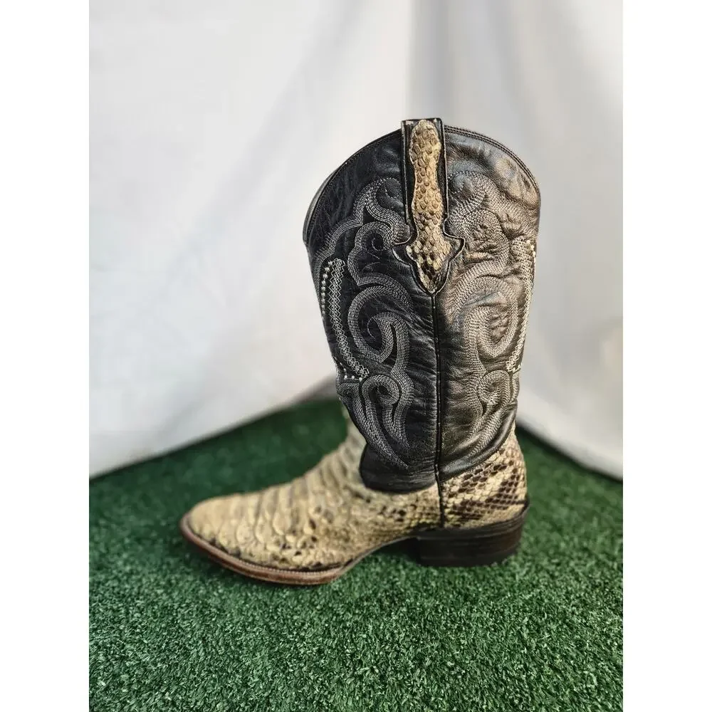 Men's El Cadaffy Snake Skin Embroidered Cowboy Western Boots Size 9.5 D Mex 27.5